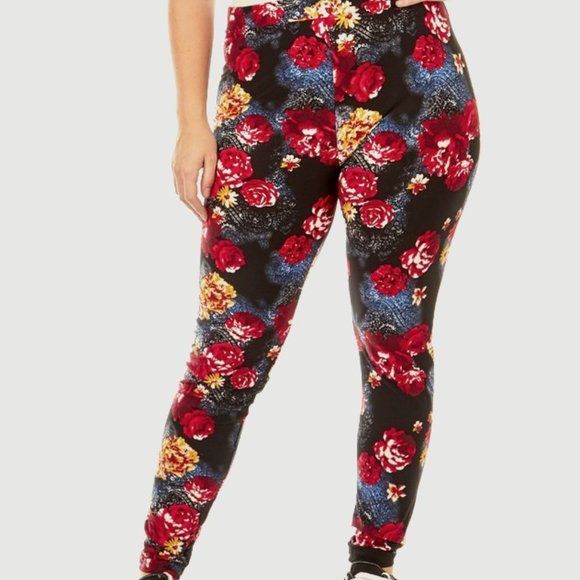 CHANCES R Leggings - 3X - Denim & Rose Print - Sof - Picture 1 of 2